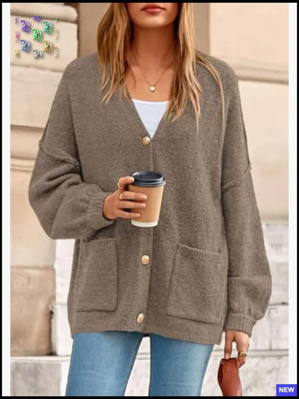 Oversized Chunky Knit Cardigan Button Down Lantern Sleeve Cozy Fall Sweater - Picture 3 of 7